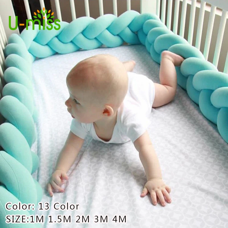 

U-miss 1M-4M Baby Bed Bumper Knotted Cotton Braid Pillow Cushions Kids Room Decoration Stuffed Plush Toys Bed Around Protection