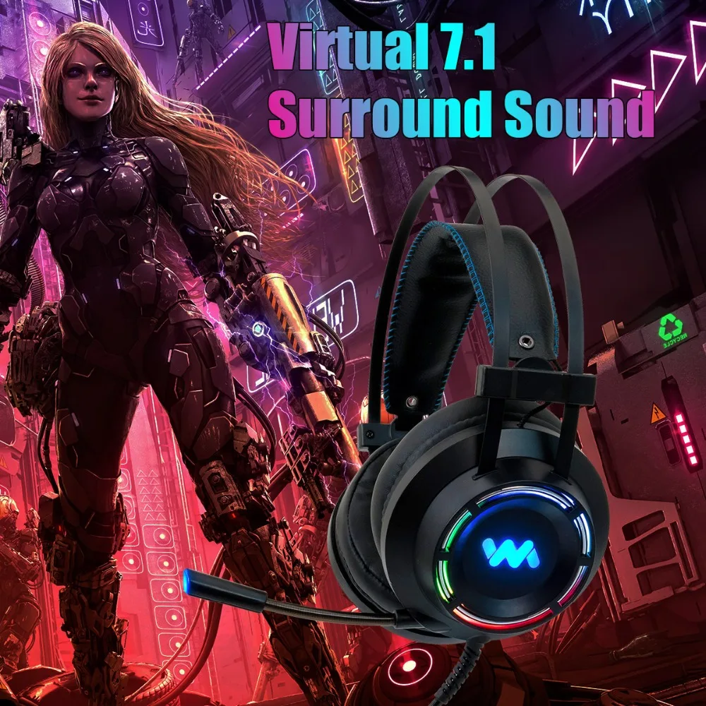 Billige Beruf Gaming Headset mit BOX Tiefe Bass Spiel Kopfhörer mit Mikrofon für Computer Gamer 7,1 USB Kanal Surround Sound