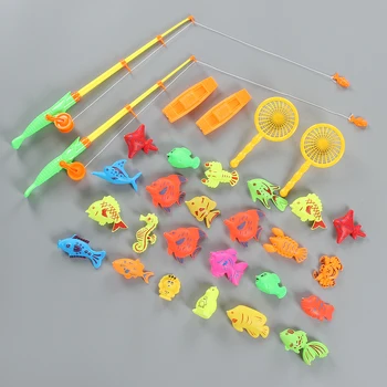 

30pcs/lot fishing toy Outdoor set suit Plastic magnetic play interactive rod fish simulation baby for kids children water toys