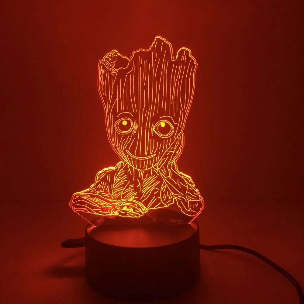 Groot светодиодный 3d-ночник креативная электрическая Иллюзия 3d декор для спальни 7 цветов меняющая Настольная лампа с сенсорным управлением атмосферная