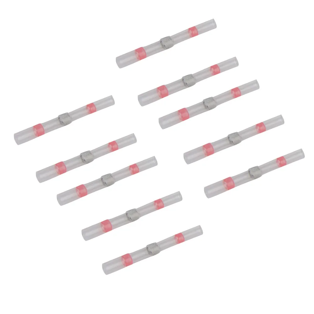 

50pcs Seal Heat Shrink Butt Wire Connectors Terminals AWG22-18 Red Solder Sleeve Waterproof