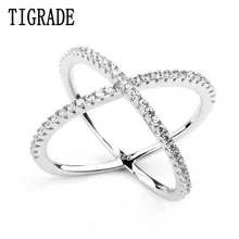 Women Rings Double Layer Cubic Zircon X Shape 925 Sterling Silver Jewelry Criss Cross Ring CZ Eternity Girls Long Rings