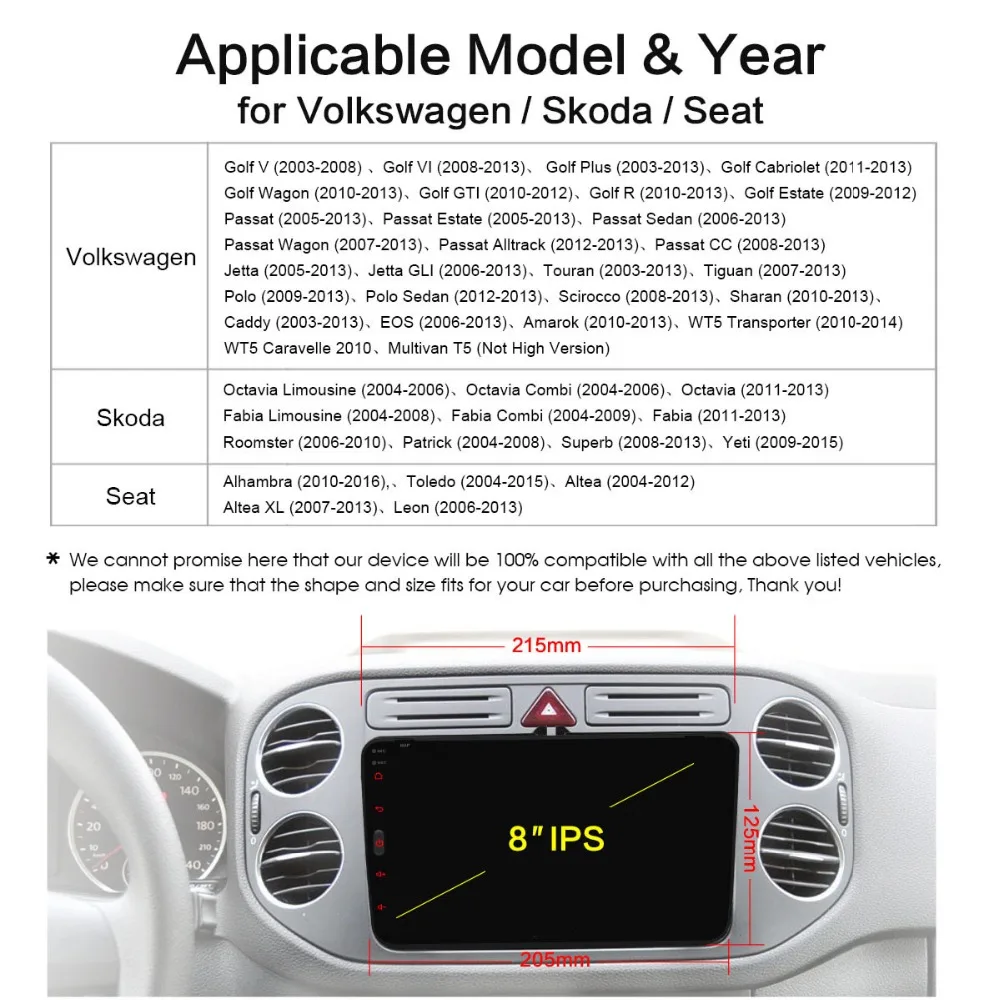 Top IPS Android 8.1 Car DVD Radio Multimedia GPS Player 2 Din For VW Volkswagen Polo Golf Passat B6 B7 CC Tiguan Jetta Skoda Seat 5