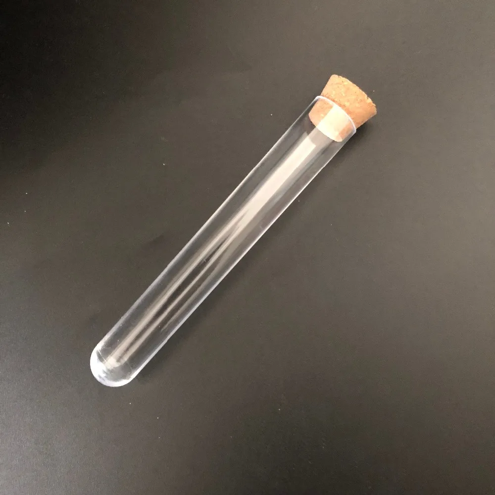 

50pcs 20*150mm Clear hard plastic test tube with cork round bottom Wedding favours Laboratory Chemistry Cuvette free shipping