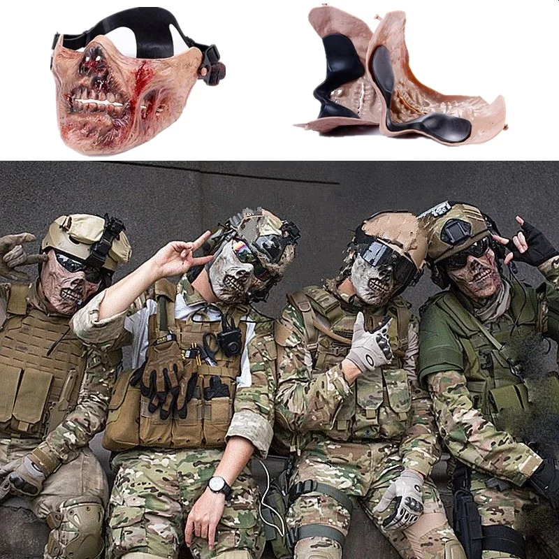 3D Unisex Half Face Cycling Mask Tactical Airsoft Protective Zombie Mask for Military Paintball Hunting CS Halloween Party Mask