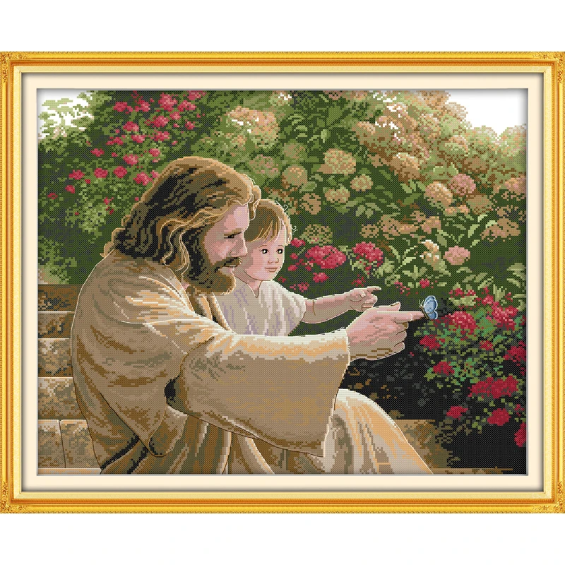 

Everlasting love Jesus and a kid Chinese cross stitch kits Ecological cotton stamped printed 11C DIY wedding decoration for home
