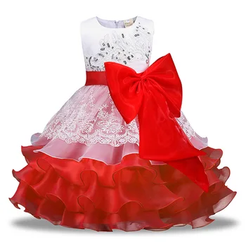 

2019 Fashion Baby Girls Ball Gown Dresses for Teen Girls Clothes Bow Princess Sequin Layered Dress Fit Birthday Wedding Party
