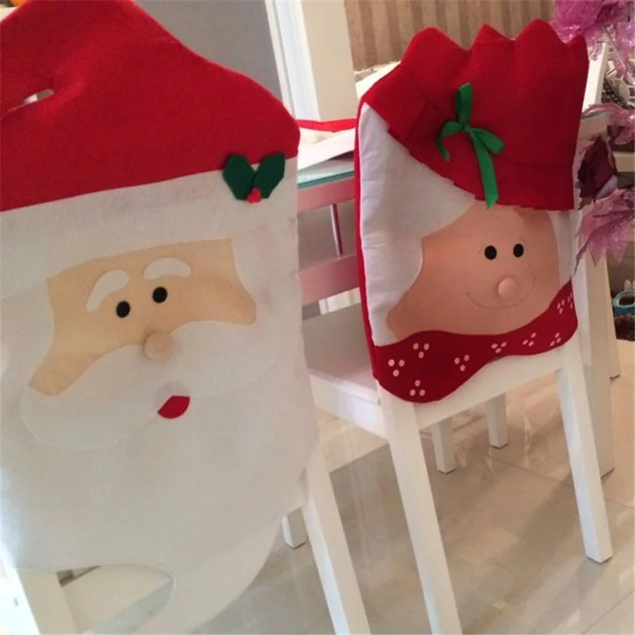 

free shipping Mr and Mrs Christmas Kitchen Chair Covers Santa Claus Christmas Decoration For Hotel Restaurant Dinner Chair Decor