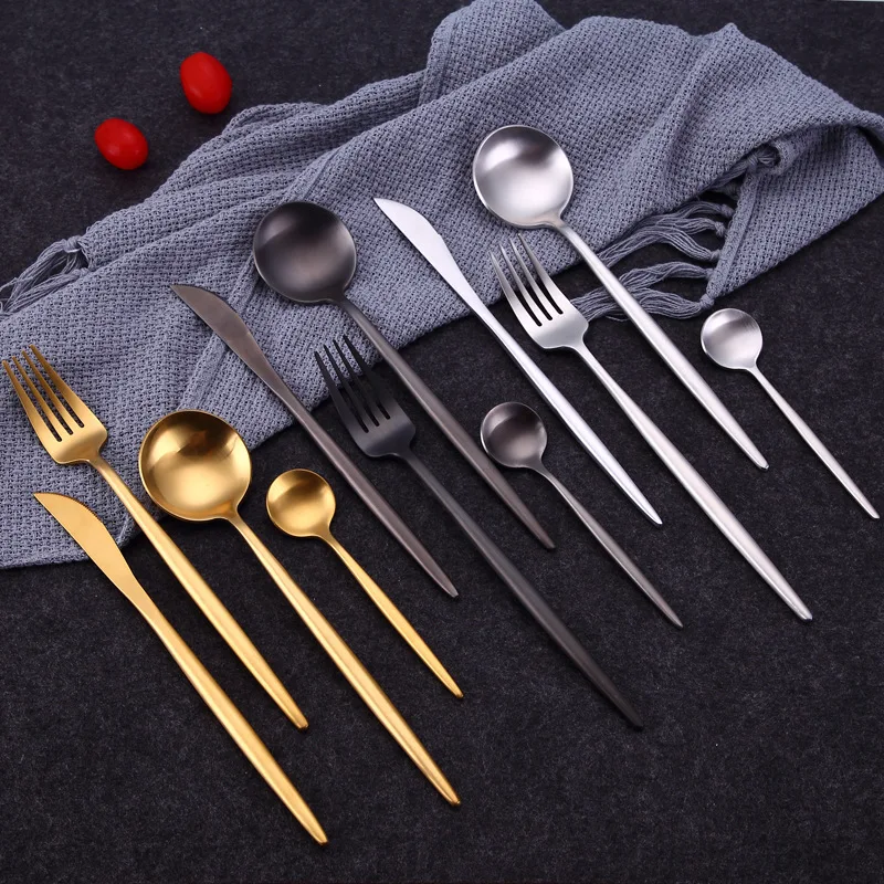 Fork Spoon Knives 4Pcs/set Black Cutlery Dinnerware 18/10 Stainless