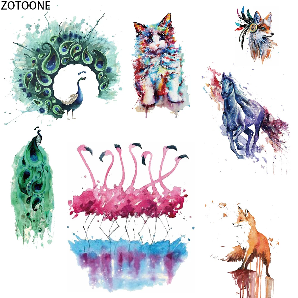 

ZOTOONE Ink Painting Animals Iron on Transfer Stripe Stickers on Clothes DIY Heat Appliques Washable Application Thermo Stickers