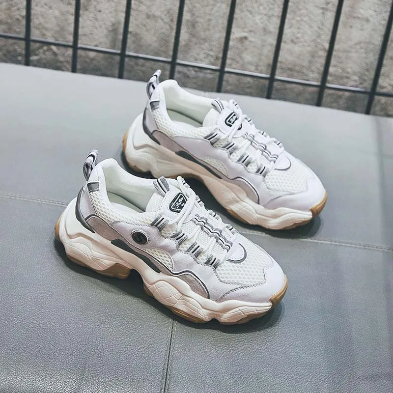Blanches Mujer Chunky Beige Chaussures blanc Zapatos Marque Femme Respirant Printemps De Nouveau Platfrom Femmes Sneakers Lady Patchwork 1gCxqBw