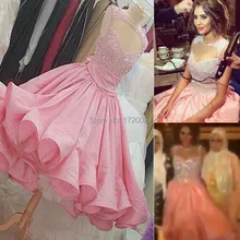 Heimkehr Graduation Dresses Mit Rundhalsausschnitt Funken Perlen Schlüsselloch Ballkleid Rüschen Prom Cocktailkleid Rosa 2015