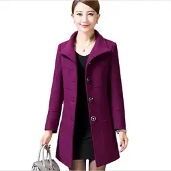 Женское шерстяное пальто среднего возраста красивое осенне-зимнее модное тонкое шерстяное пальто с длинными рукавами высокого качества