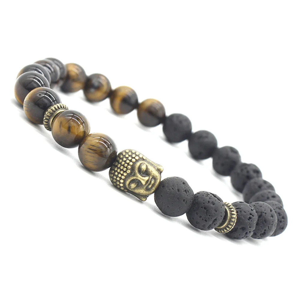 

Tiger Eye Stone Bracelets Bangles Classic Black Natural Lava Stones Charm Bead Bracelet For Women Men Fashion Buddha Jewelry