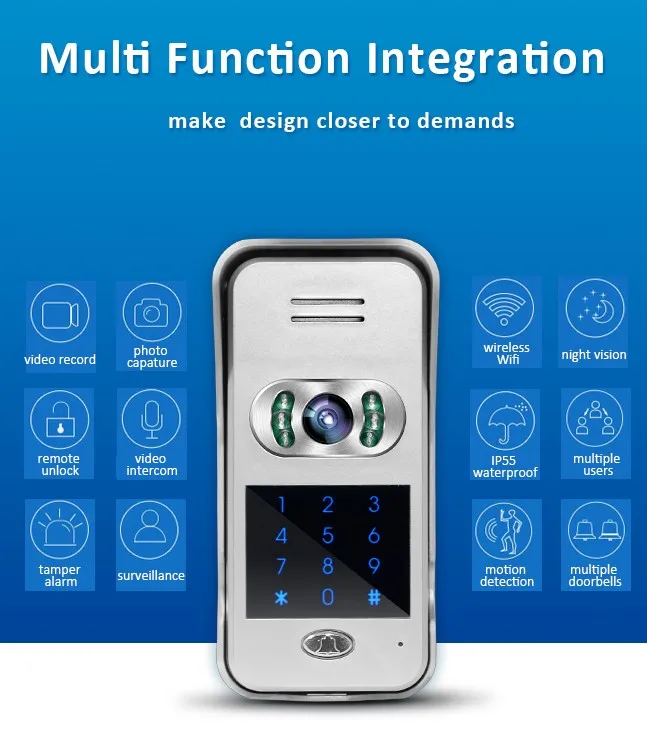 Мобильный телефон управления видео-телефон двери IP дверной звонок клавиатуры Беспроводной дверной звонок