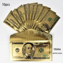 10 sztuk 24K złota folia 100 dolar USD kolekcja banknotów z kopertą