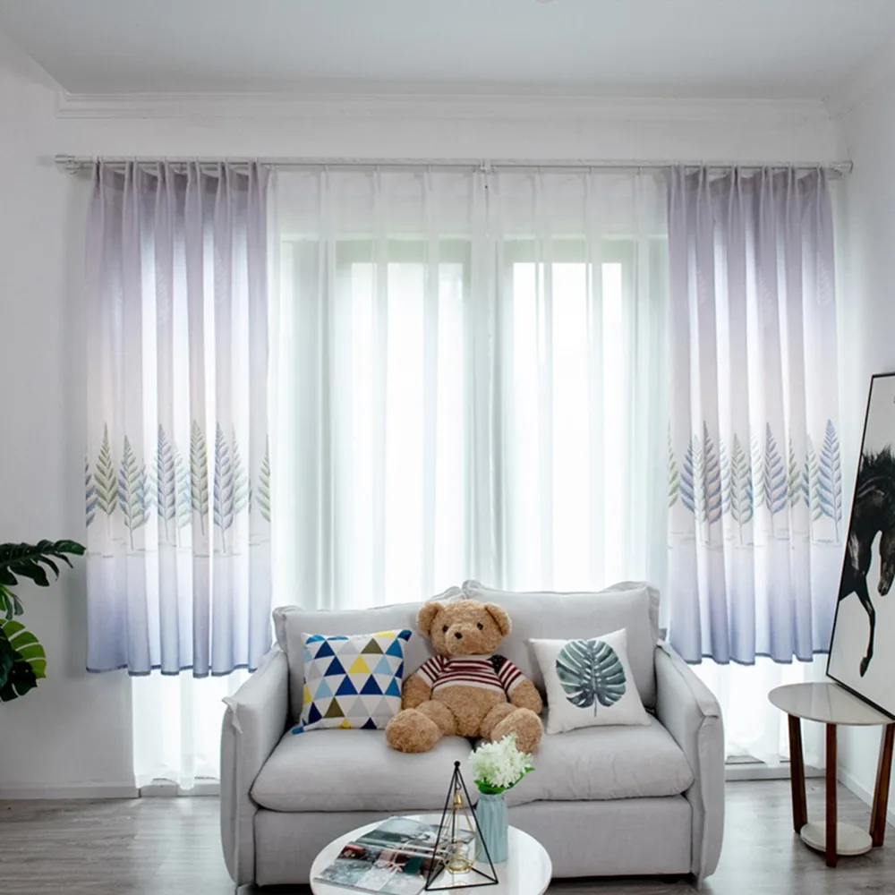 

Door Window Curtain Drape Panel Sheer Scarf Bedroom Living Room Home Curtains Decor Leaves Print Curtain Tulle