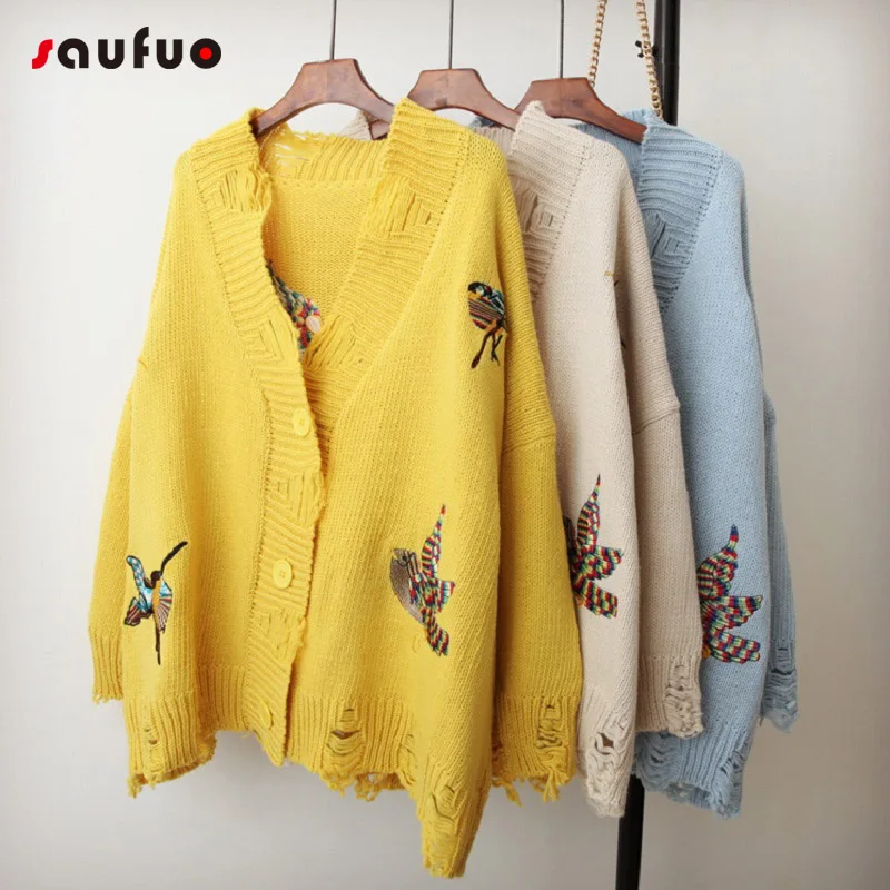 Casual Knitting Cardigan Female Bird Knitted 2017 Autumn Sweater For