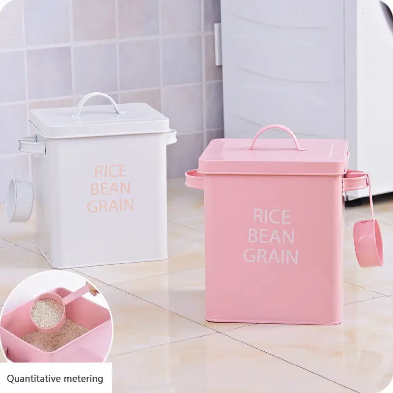 

1PC Rice Storage Box Iron Debris Snacks Covered Washing Powder Bucket Washing Powder Box Powdered Rice Barrel Spoon Household U3