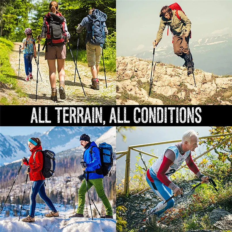 Outdoor Alpenstock Portable Trekking Pole Durable Five - Section Folding Adjustable Impact Walking Cane #2O30 (16)
