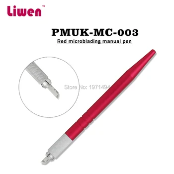 

Manual permanent makeup tattoo machine 10pcs Red color microblading pens free 10pc disposable embroidery blade needles