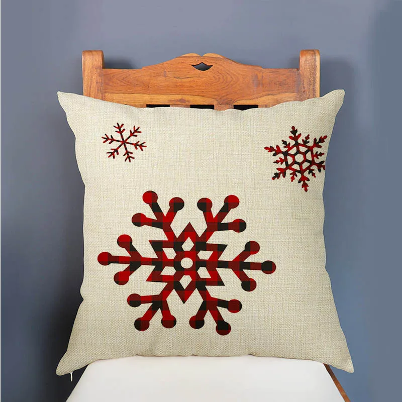 New Scottish Plaids Tartans Christmas Pattern Deer Head Snow flake Snowman Xmas Decoration Pillow Case Linen Red Cushion Cover