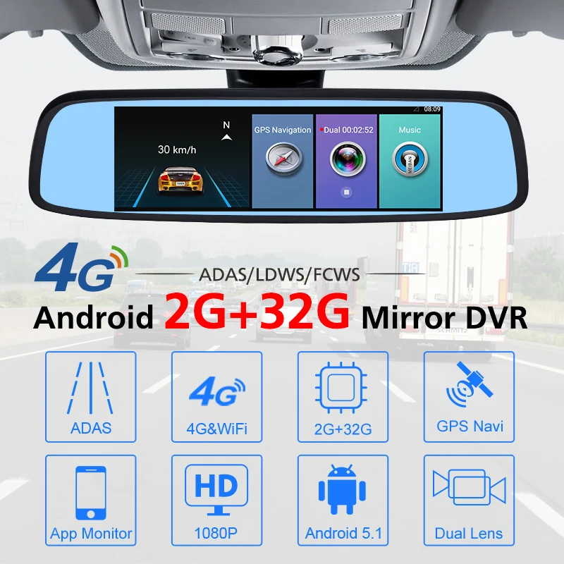 FANSICOUK 4G Android 5 1 Автомобильный видеорегистратор Камера ADAS 1080P 2 Гб ОЗУ 8 дюймов