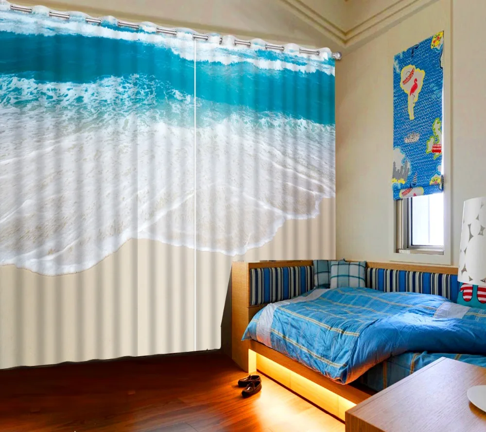 

Photo Customize size custom curtains New Custom 3D Beautiful beach background country bedroom curtains