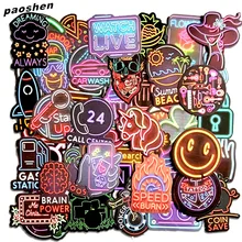 50 шт., неоновый светильник, наклейка, аниме, значок, животные, милые надписи, наклейка s, подарки для детей, для ноутбука, чемодана, гитары, холодильника, велосипеда, автомобиля