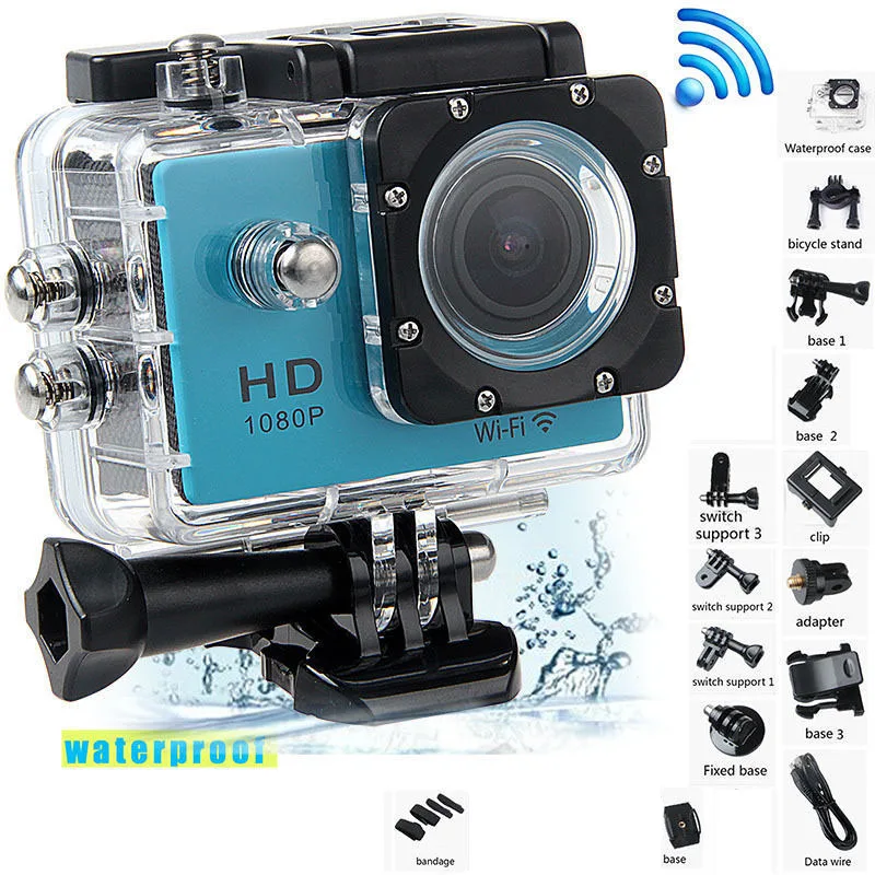 

1080P Full HD 12MP WiFi Sports Action Camera Helmet Go 30M Waterproof Pro Mini Camera 30FPS Sport DV With 2pcs Battery