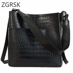 Женская сумка через плечо ведро сумки искусственная крокодиловая кожа зерна одного сумки с плечевой ручкой сумка Для женщин Мода Большой