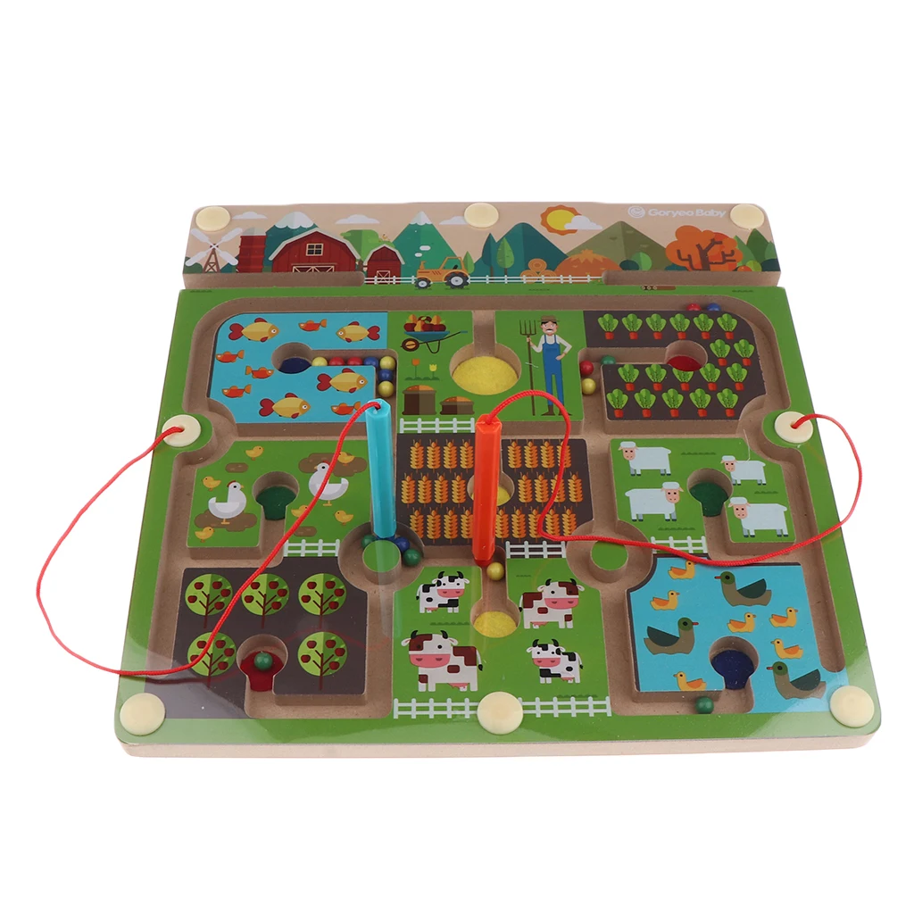 Wooden Magnetic Balls Pen Labyrinth Farm Animal Maze Kids Education Learning Imagination Developmental Toys for Kids Children