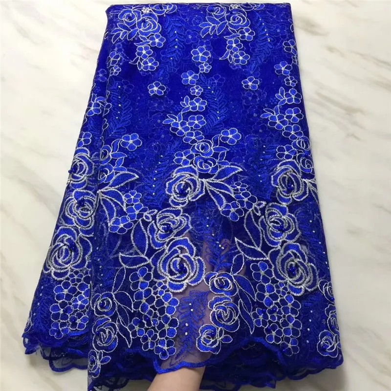

latest nigerian lace fabric 2019 high quality african lace in royal blue beaded french tulle lace with stones