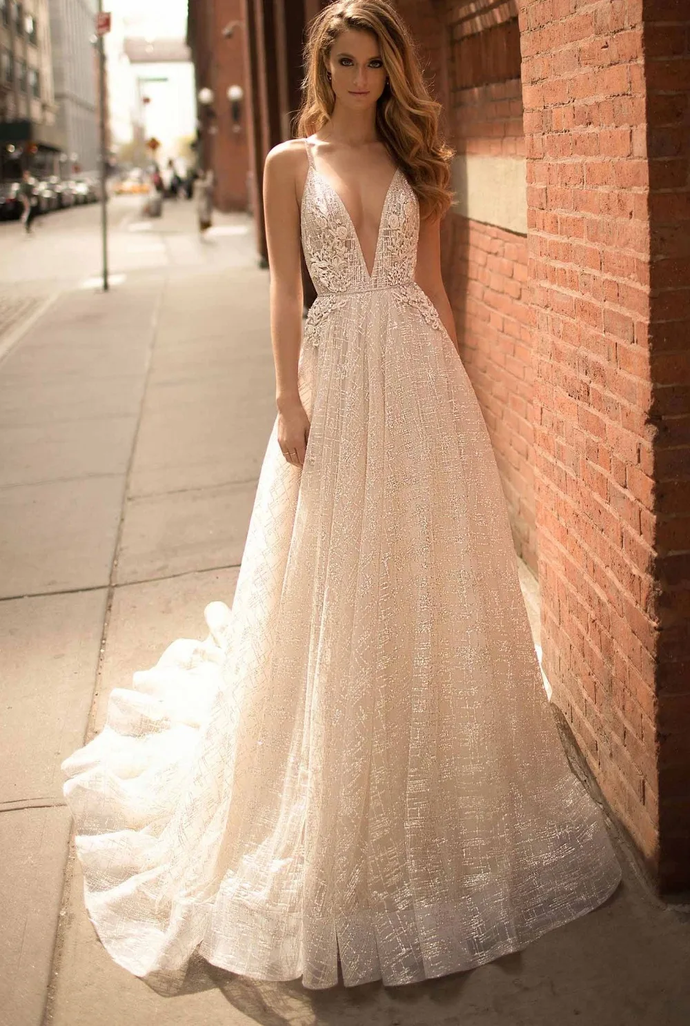 Berta Wedding Dress 2019 Spaghetti Straps Open Back Lace Beading