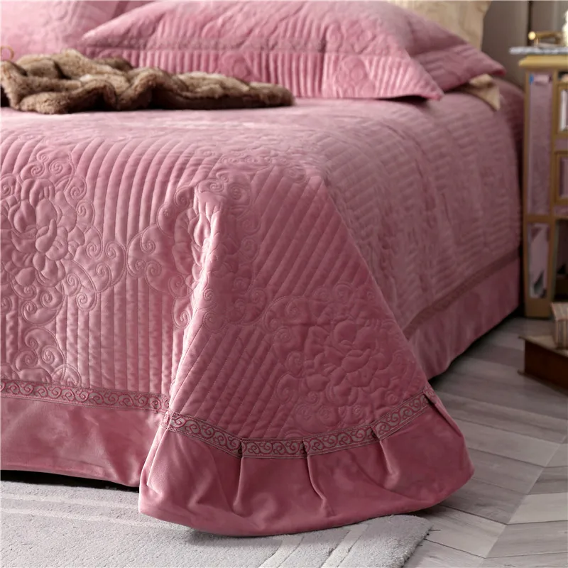 Пыльно-розовый серый теплый мягкий Постельный набор стеганый покрывало с бриллиантами покрывало набор королева размер 3 шт Постельный набор наволочки