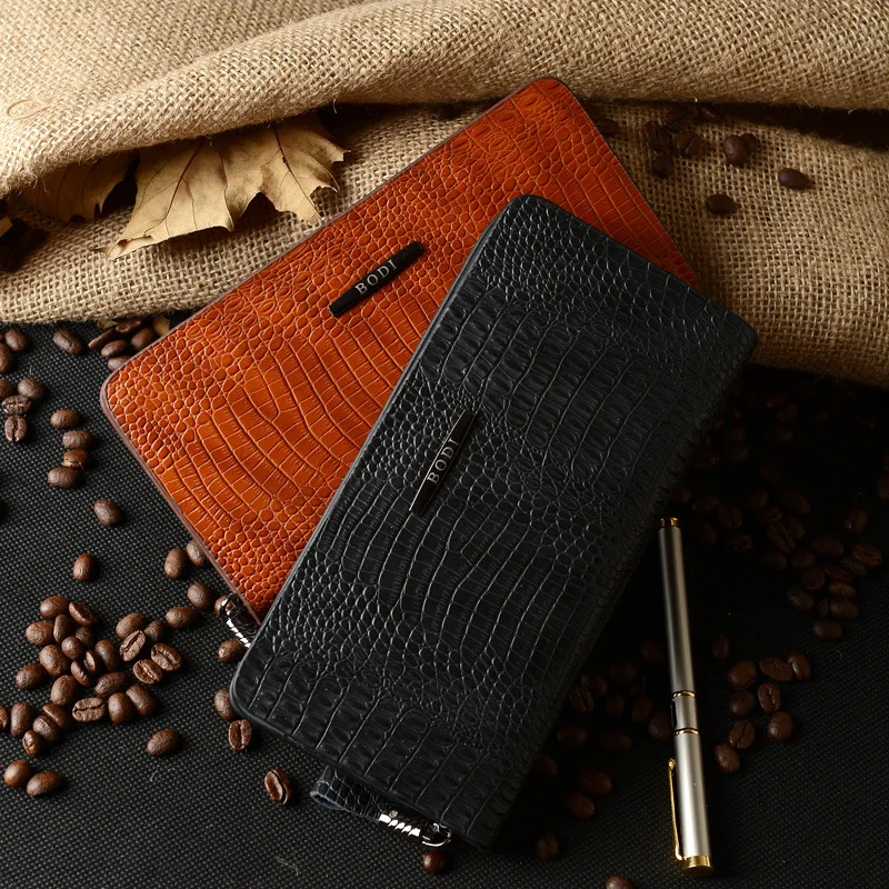 New Crocodile Leather Long Wallet Zipper Wallet high end men's fashion