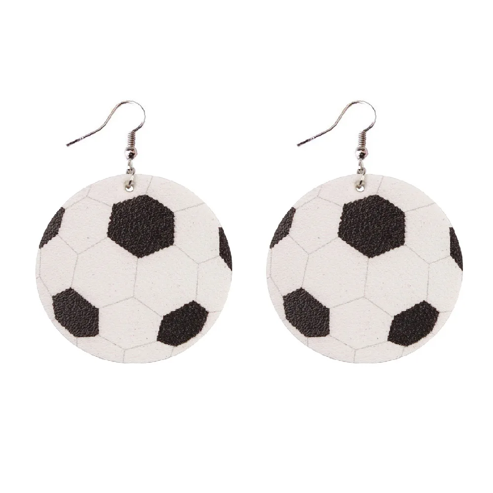 

ZWPON 2019 Large Soccer Ball Earrings Round Double Side Football PU Leather Earrings for Women Jewelry Wholesale
