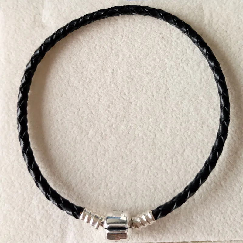 Black leather bracelet without charms fit brand European charms DIY