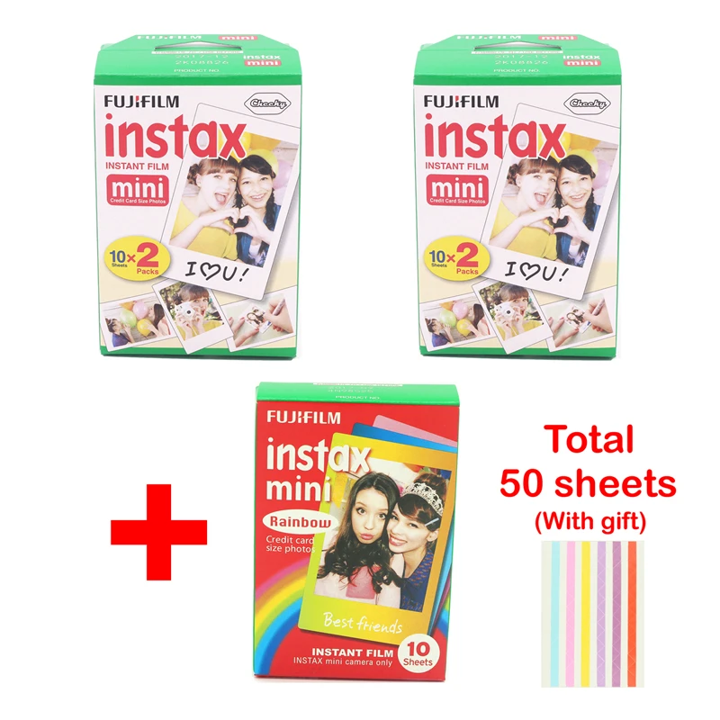 Prix pour Fujifilm 40 feuilles blanc bord 3 pouce large et 10 pcs arc-en-papier instax mini 8 film pour appareil photo Instantané mini 7 s 25 50 s 90 Photo Prix pour Fujifilm 40 feuilles blanc bord 3 pouce large et 10 pcs arc-en-papier instax mini 8 film pour appareil photo Instantané mini 7 s 25 50 s 90 Photo