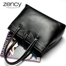 Zency, деловая женская сумка, черная, натуральная кожа, сумка-тоут, кошелек, модная женская сумка через плечо, сумки через плечо, супер качество