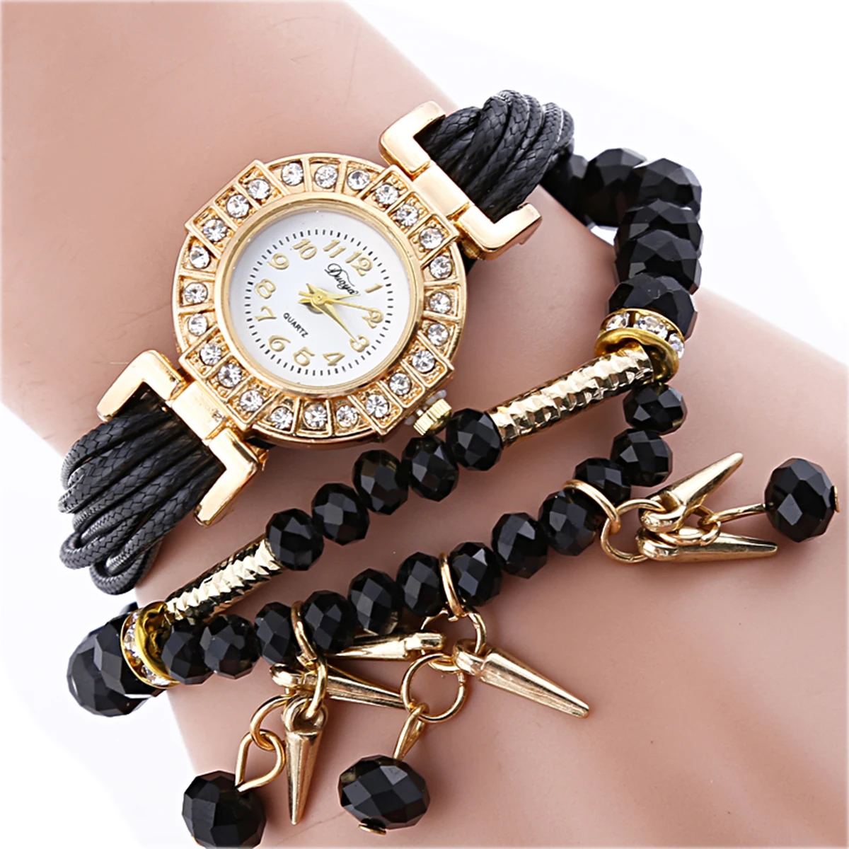 Womens Ladies Ethnic Crystal Bead Chain Watch Fashion Alloy Rhinestone