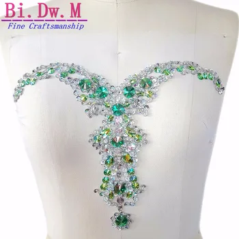 

BI.Dw.M Green ab Beaded Stones Crystal Rhinestone Strass 23x33cm Applique Patches Embroidery For Wedding Dress Costumes Clothing