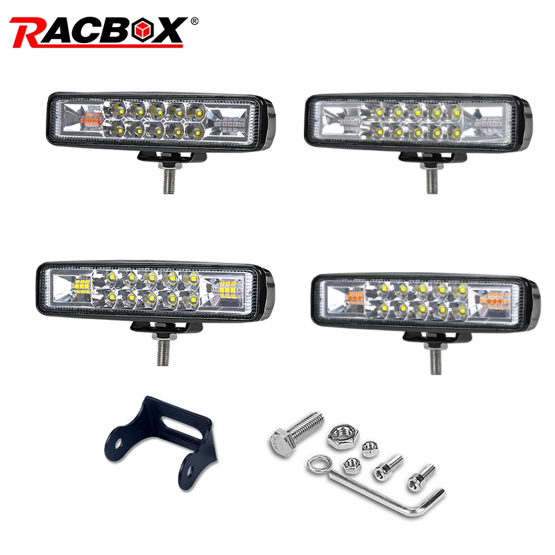 

RACBOX Three in One 6 inch 18W White Amber Blue Red Fog Warning Flash Strobe Led Work Light for Car Truck Motorcycle 12V 24V