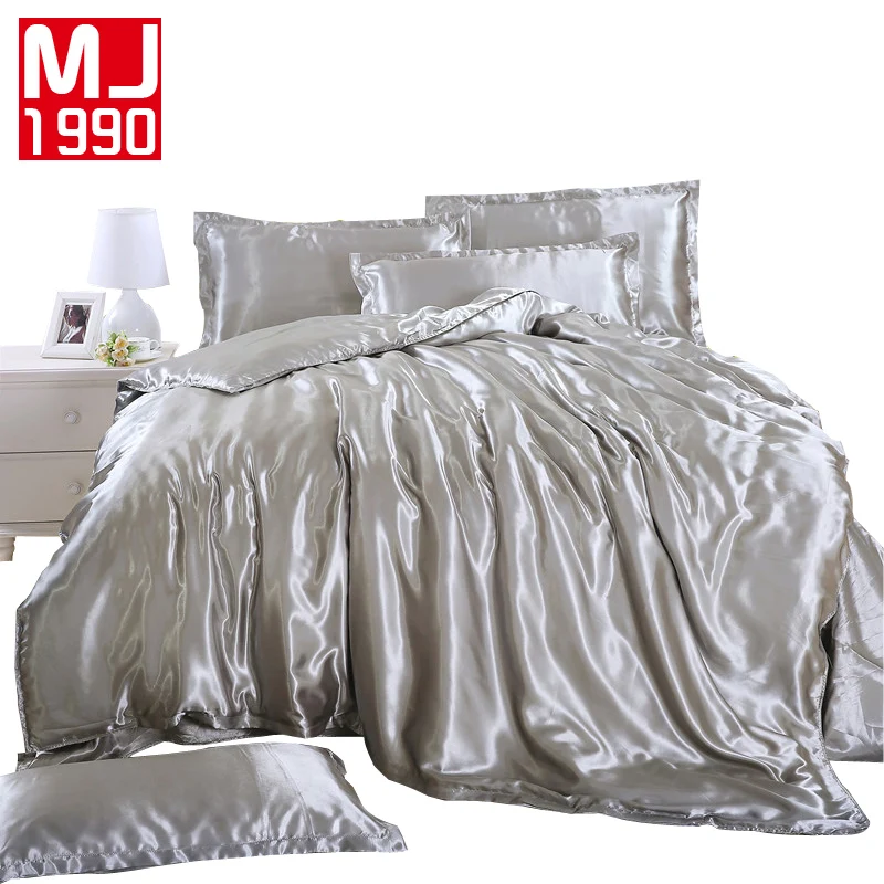 

Silk Bedding Package Classic Bedding Set Silver Grey Bed Linens 4pcs/set Continental Bed Sheet Duvet Cover Sets Good Quality