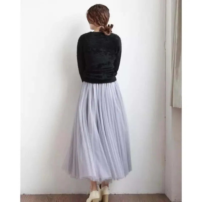 2018_Vintage_black_white_midi_Maxi_Long_Skirts_Woman_solid_Summer_plus_size_mesh_elastic_girl_Tulle_tutu_Skirt_Women_Clothing_3