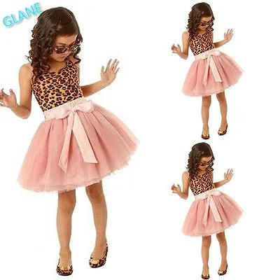

2016 New Girls Clothes Kids Vintage Lepoard Sleeveless Tulle Kids Party Dresses