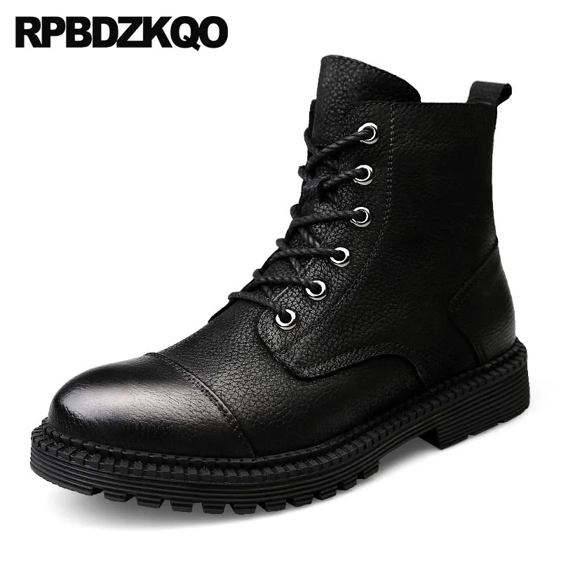 

winter ankle genuine leather full grain military warm big size luxury plus italian combat shoes fur black men boots army short