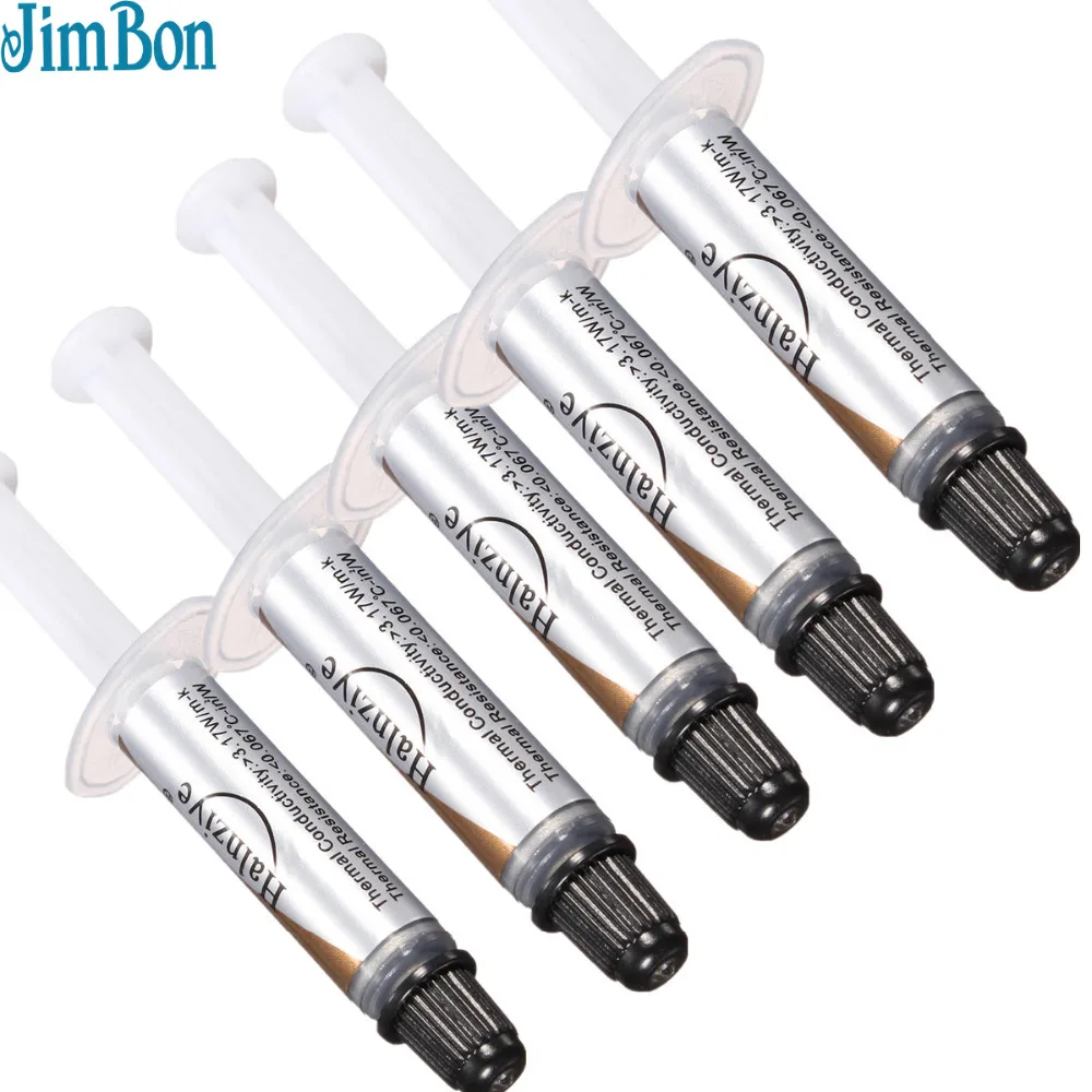 

JinBon 5pcs Silver Silicone Compound Thermal Conductive Grease Chipset Cooling Cooler Heatsink For CPU Heatsink Silicone Grease