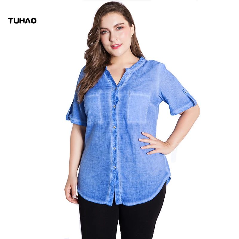 

TUHAO Office Ladies Blouse Plus Size 6XL 5XL Tops Womens Tops and Blouse Shirt 2019 Summer Casual Hollow Out Sleeve Shirt ZPZ117