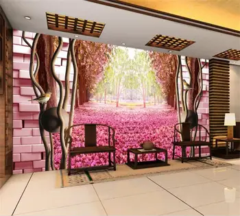 

3d wallpaper photo wallpaper custom living room mural cherry forest brick wall painting sofa TV background wallpaper for wall 3d